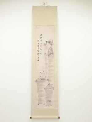 明治辛巳（1881年）　穆堂筆　松蘭盆栽　指頭画　肉筆紙本掛軸